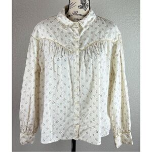 The Great. Women’s Cream Boho Prairie Floral Button-Up Blouse, size Small